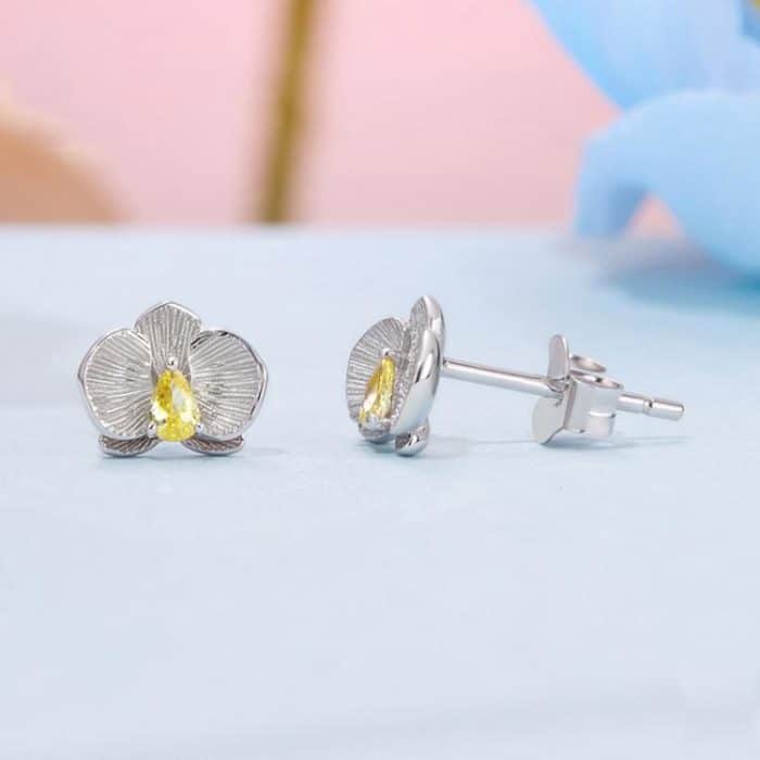 S925 Sterling Silber Platinierte Vivid Butterfly Orchid Ohrringe – Bild 3