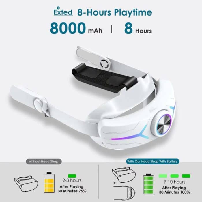 Für Meta Quest 2 VR RGB-Kopfband, verstellbares Kopfband, eingebauter 8000-mAh-Akku, For Meta Quest 2 (Gaming White), For Meta Quest 2 (Gaming Black), For Meta Quest 2 (White) – Bild 5