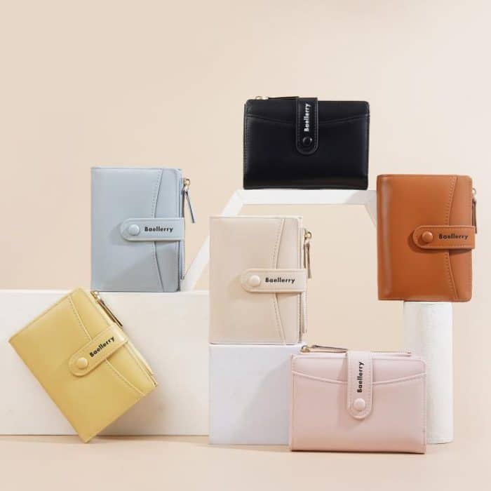 Baellerry N3256 Damen-Kurzbrieftasche, einfaches, zweifach faltbares Münzfach mit Reißverschluss, weiche Lederschnalle, Geldklammer – Bild 2