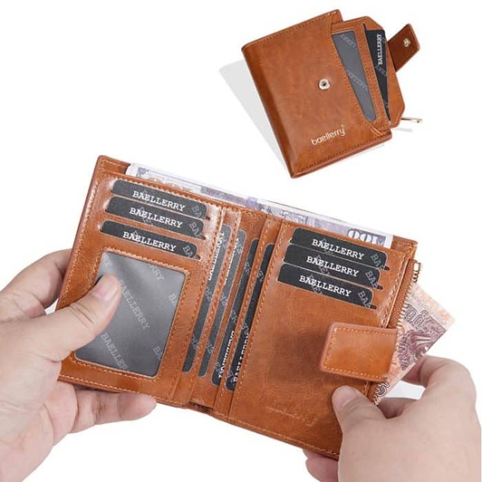 Baellerry N5122 Damen-Kurzgeldbörse, geöltes gewachstes Leder, Reißverschluss, Münzbörse – Bild 5