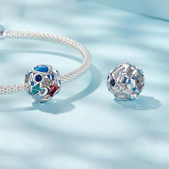 S925 Sterling Silber Platin-plattierte Meeresmuschel Kreatur Hohl DIY Perlen – Bild 4