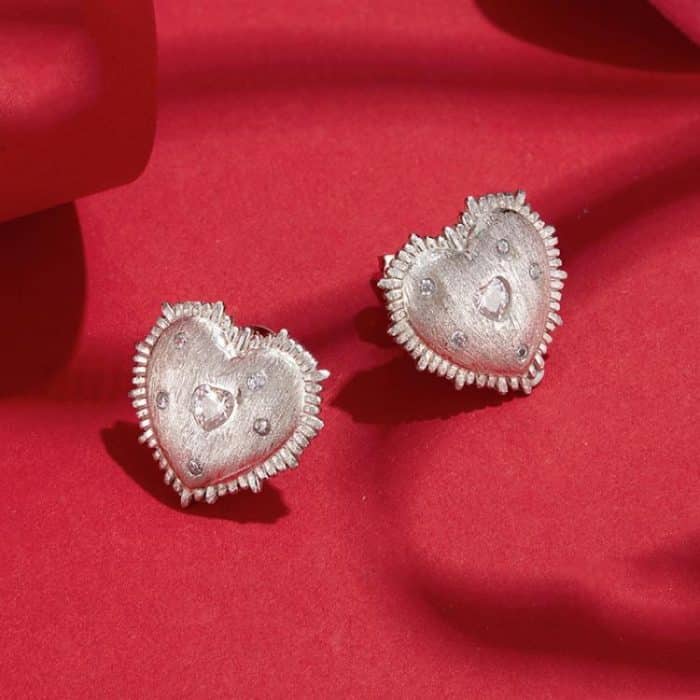 S925 Sterling Silber Platinierte Herz Zirkon Ohrringe – Bild 2