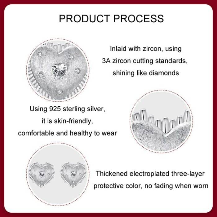 S925 Sterling Silber Platinierte Herz Zirkon Ohrringe – Bild 4