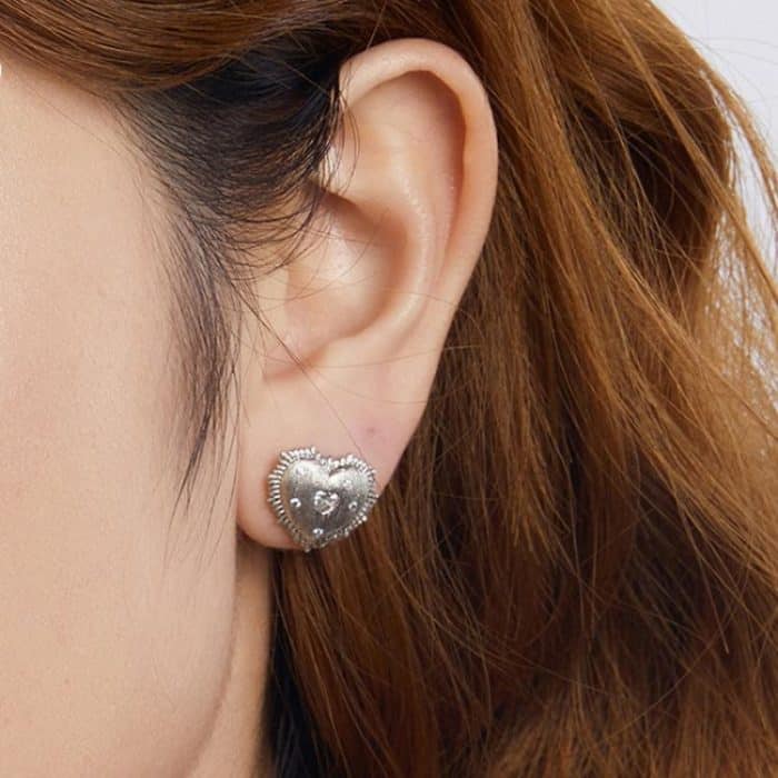 S925 Sterling Silber Platinierte Herz Zirkon Ohrringe – Bild 5