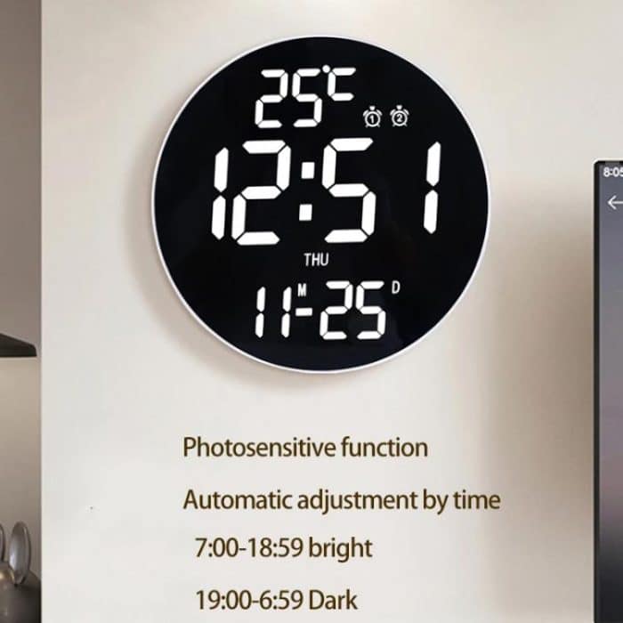 11.6-Inch White Light Wall Clock With Remote Control Multi-Functional Alarm Clock, Black+Black, Black+Cloth, White+Black, White+Cloth, Bamboo+Black, Bamboo+Bamboo, Bamboo+Cloth – Bild 5