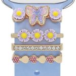 4pcs / Set 22mm Width Smart Watch Butterfly Flower Band Decorative Ring Metal Accessories, 1, 2, 3, 4