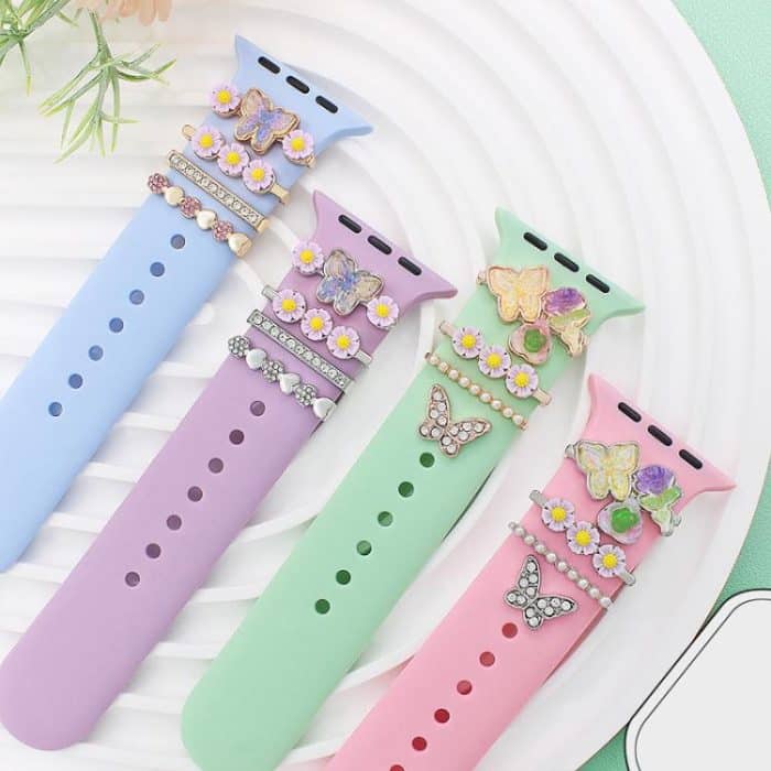 4pcs / Set 22mm Width Smart Watch Butterfly Flower Band Decorative Ring Metal Accessories, 1, 2, 3, 4 – Bild 2