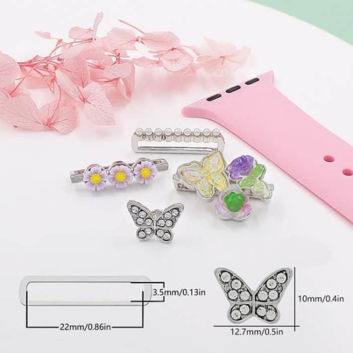 4pcs / Set 22mm Width Smart Watch Butterfly Flower Band Decorative Ring Metal Accessories, 1, 2, 3, 4 – Bild 3