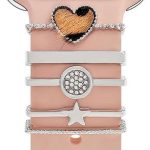 22mm Width Smart Watch Silicone Band Decorative Ring Metal Accessories, Elephant Rose Gold, Elephant Silver, Love Heart Leopard Silver, Love Heart Rose Gold, Butterfly Gold, LOVE Gold, LOVE Silver, Dog Paw Silver, Dog Paw Rose Gold