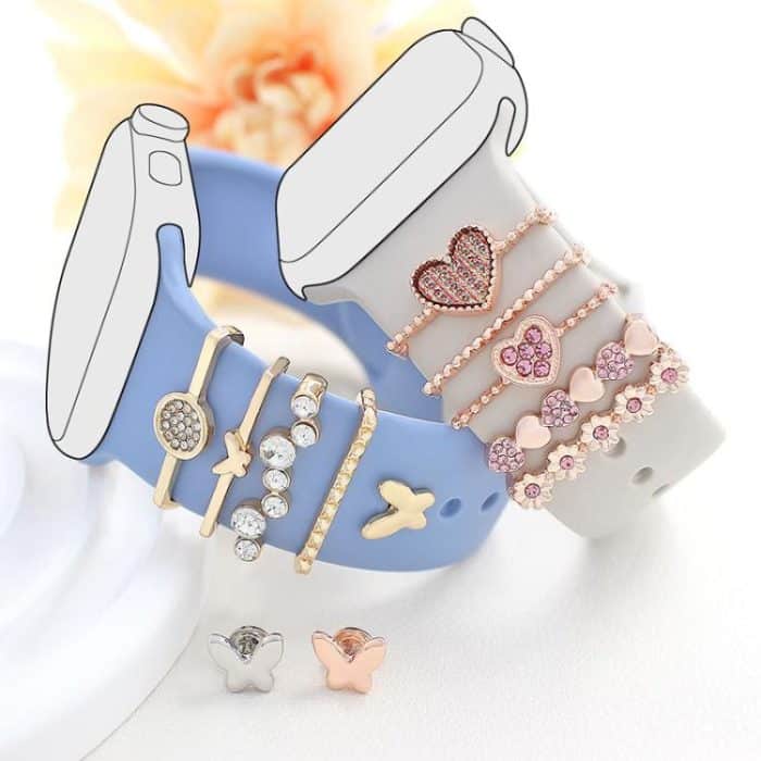 22mm Width Smart Watch Silicone Band Decorative Ring Metal Accessories, Elephant Rose Gold, Elephant Silver, Love Heart Leopard Silver, Love Heart Rose Gold, Butterfly Gold, LOVE Gold, LOVE Silver, Dog Paw Silver, Dog Paw Rose Gold – Bild 5