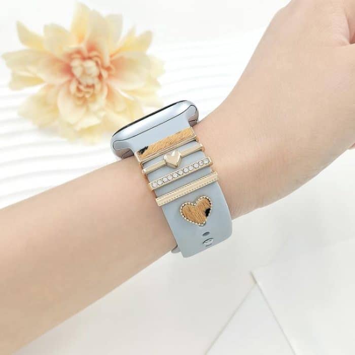 22mm Width Smart Watch Silicone Band Decorative Ring Metal Accessories, Elephant Rose Gold, Elephant Silver, Love Heart Leopard Silver, Love Heart Rose Gold, Butterfly Gold, LOVE Gold, LOVE Silver, Dog Paw Silver, Dog Paw Rose Gold – Bild 6