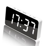 LED Mirror Digital Clock with Type-C Charging Port & 18650 Battery Compartment (Battery Not Included), White Shell White Light, Black Shell White Light, Black Shell Blue Light, White Shell Blue Light