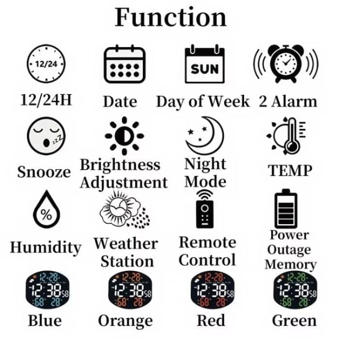 Digital Wall Clock Weather Station Forecast TEMP Humidity 2 Alarm Table Clock With Remote Control – Bild 3