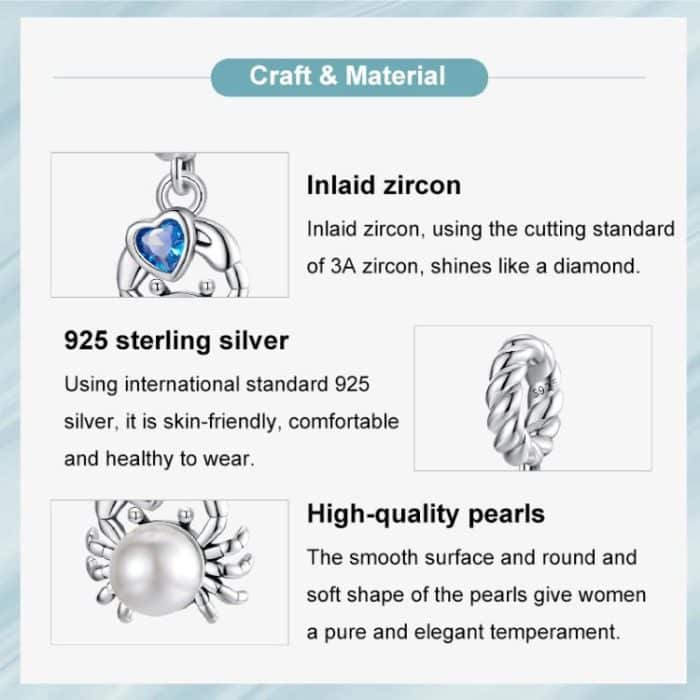 S925 Sterling Silver Cute Crab Jewelry Pendant Animal Beads – Bild 3