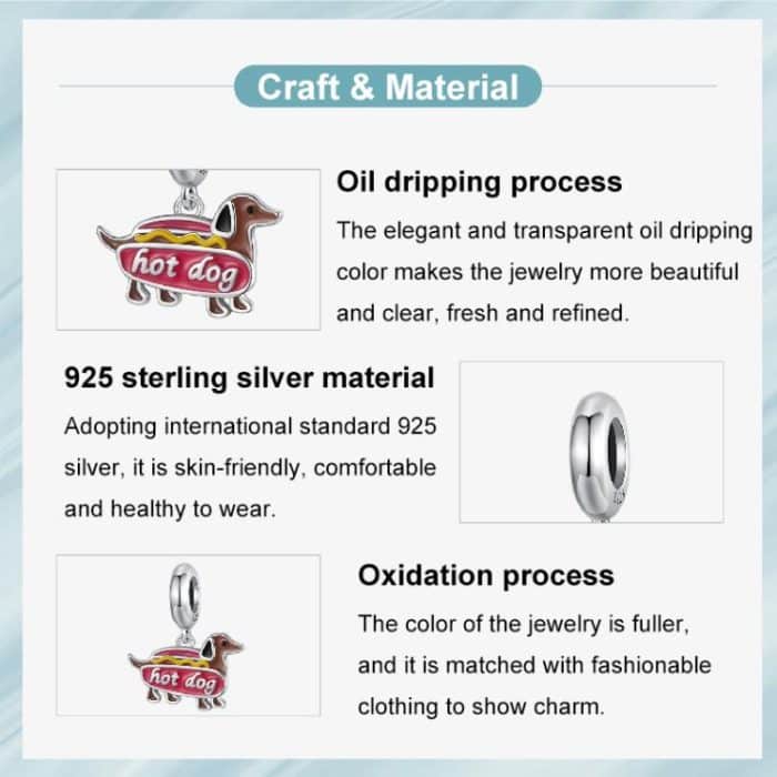 S925 Sterling Silver Funny Dachshund Jewelry Pendant Animal Beads – Bild 4