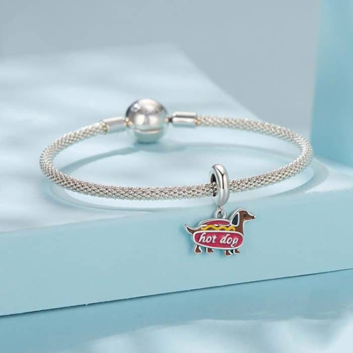 S925 Sterling Silver Funny Dachshund Jewelry Pendant Animal Beads – Bild 5