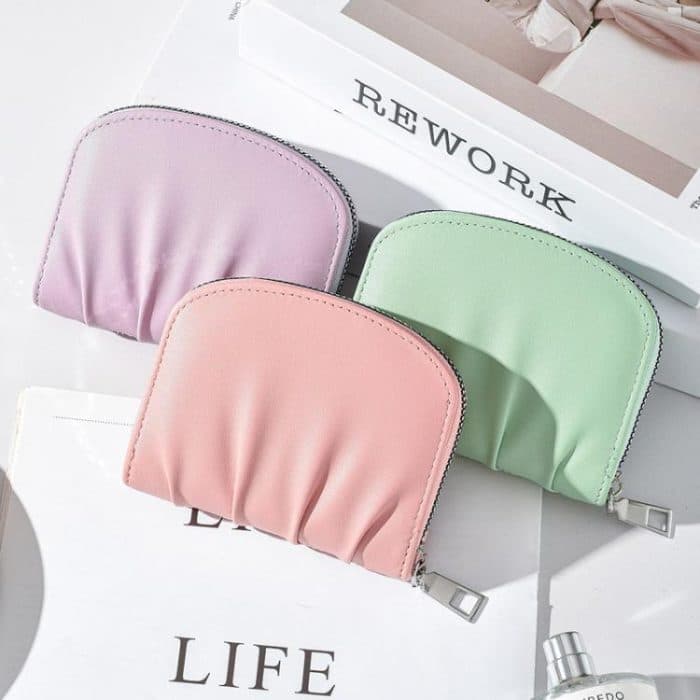 Women Wallet Pleated Sense PU Zipper Short Wallet Simple Solid Color Coin Purse – Bild 8