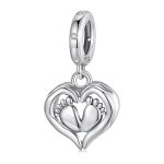 S925 Sterling Silver Heart Footprint Pendant Mother Day Beads