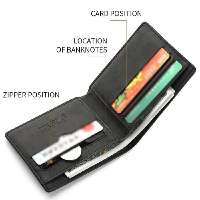 DEABOLAR Men Short Wallet Zipper Simple Soft Leather Purse Card Bag Student Retro Leather Wallet – Bild 6