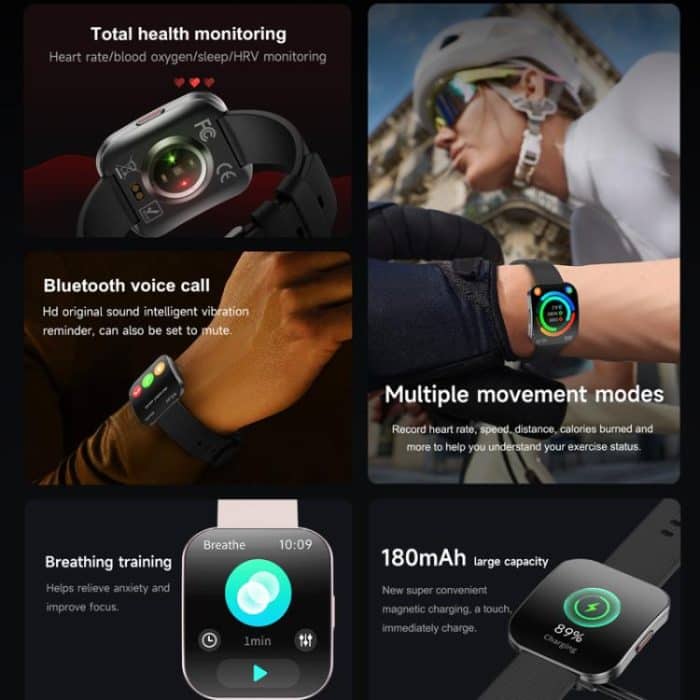 QS08 1.85 Inch Full-Screen Smart Watch with Real-Time Heart Rate/Blood Glucose/Blood Oxygen Monitor, SOS Alert, Sleep Tracking – Bild 3