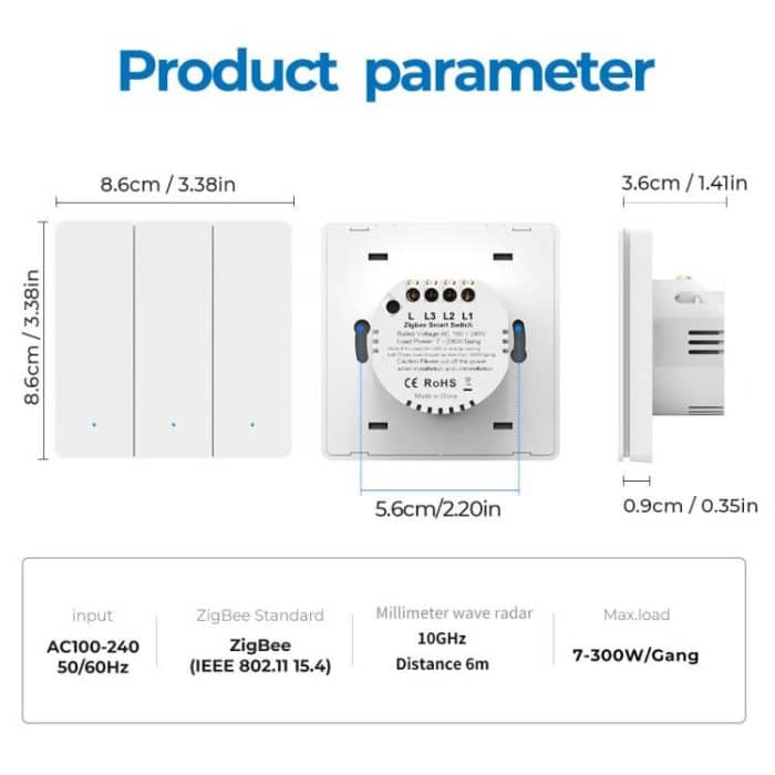Compatible Tuya ZigBee Smart Light Switch With Radar Motion Sensor No Capacitor Required, 1-Gang, 2-Gang, 3-Gang – Bild 11