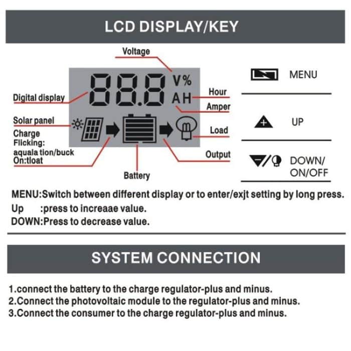 12V 24V Lithium Lead Acid Solar Charge Controller PWM PV Controller With LCD Display, 10A, 20A, 30A – Bild 9