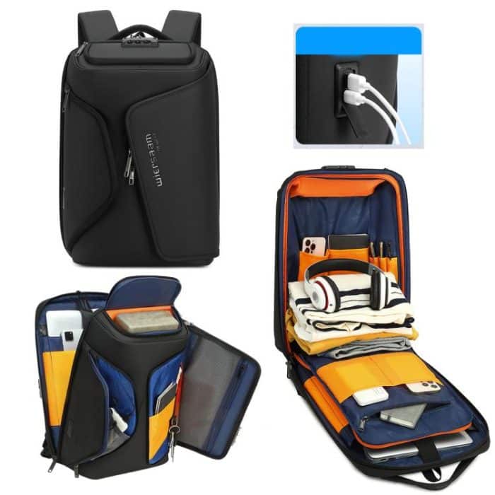 Wiersaam Men Anti-Theft Business Travel Backpack Water-Resistant Laptop Backpack With USB Charging Port, WY1330 Black, WY1330 Gray – Bild 2