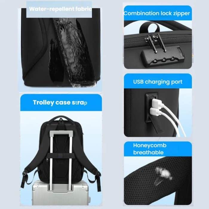 Wiersaam Men Anti-Theft Business Travel Backpack Water-Resistant Laptop Backpack With USB Charging Port, WY1330 Black, WY1330 Gray – Bild 7