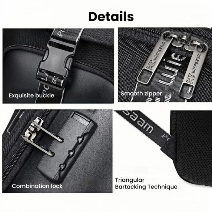 Wiersaam WY1200 Men Waterproof Anti-Theft Business Backpack Multiple Organizer Compartments, WY1200 Black – Bild 9