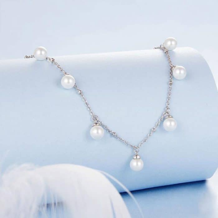 S925 sterling Silver Platinum-Plated Elegant Shell Pearl Necklace – Bild 2