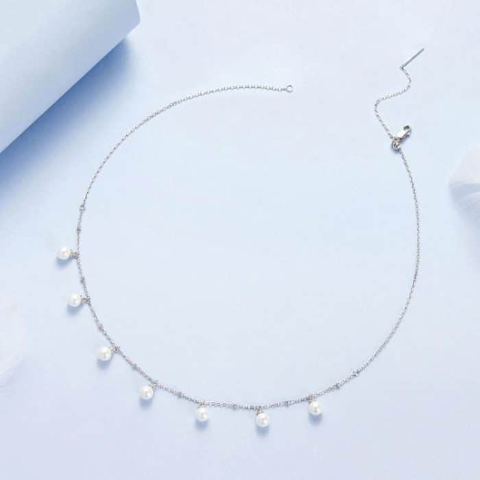 S925 sterling Silver Platinum-Plated Elegant Shell Pearl Necklace – Bild 4