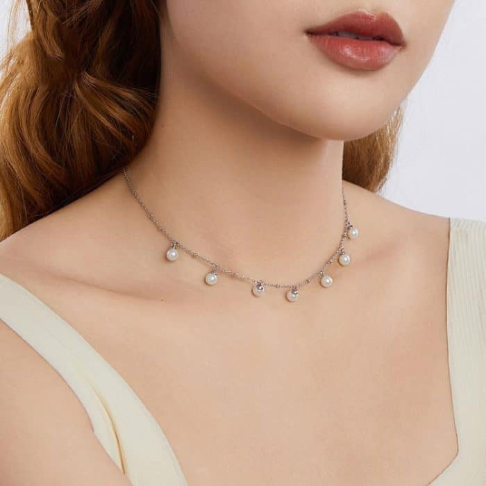 S925 sterling Silver Platinum-Plated Elegant Shell Pearl Necklace – Bild 7