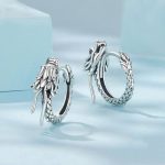 S925 Sterling Silver Oxidized Flying Dragon Earrings – Bild 2