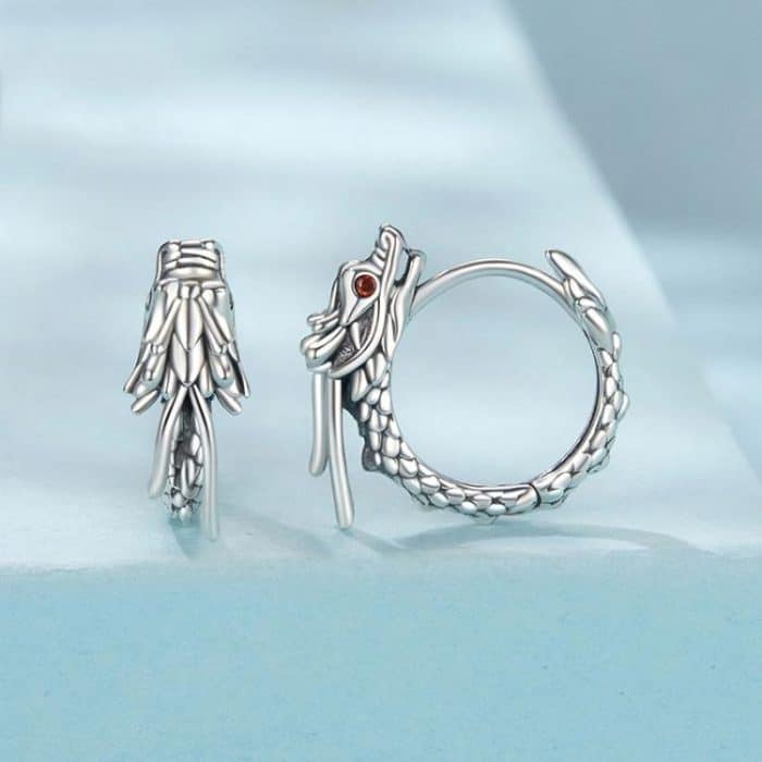 S925 Sterling Silver Oxidized Flying Dragon Earrings – Bild 3