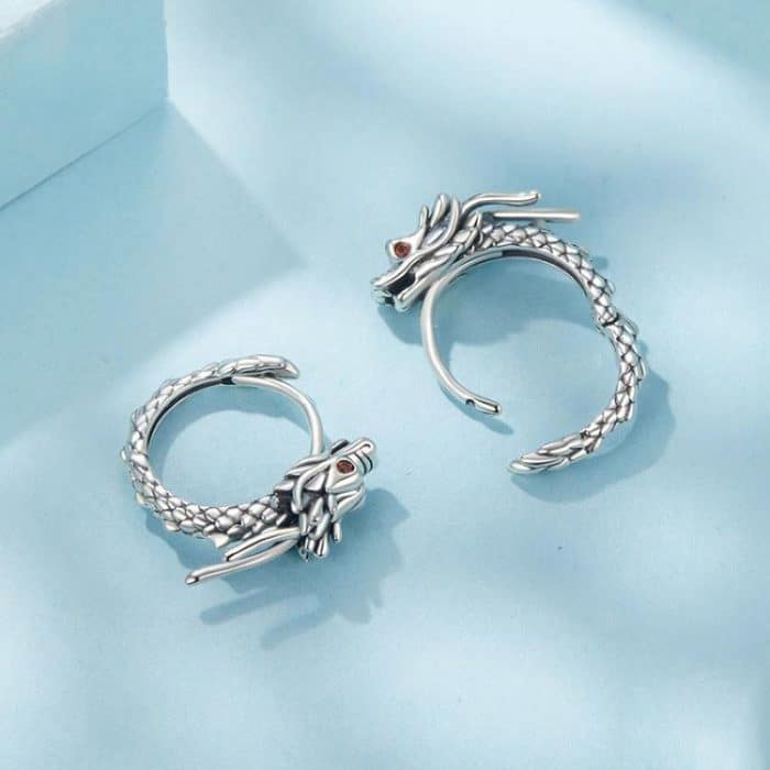 S925 Sterling Silver Oxidized Flying Dragon Earrings – Bild 4