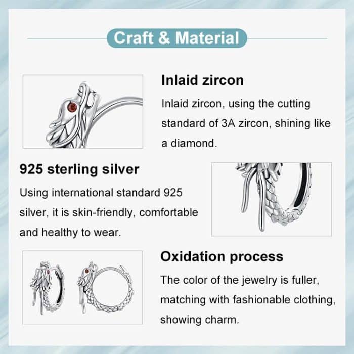 S925 Sterling Silver Oxidized Flying Dragon Earrings – Bild 5