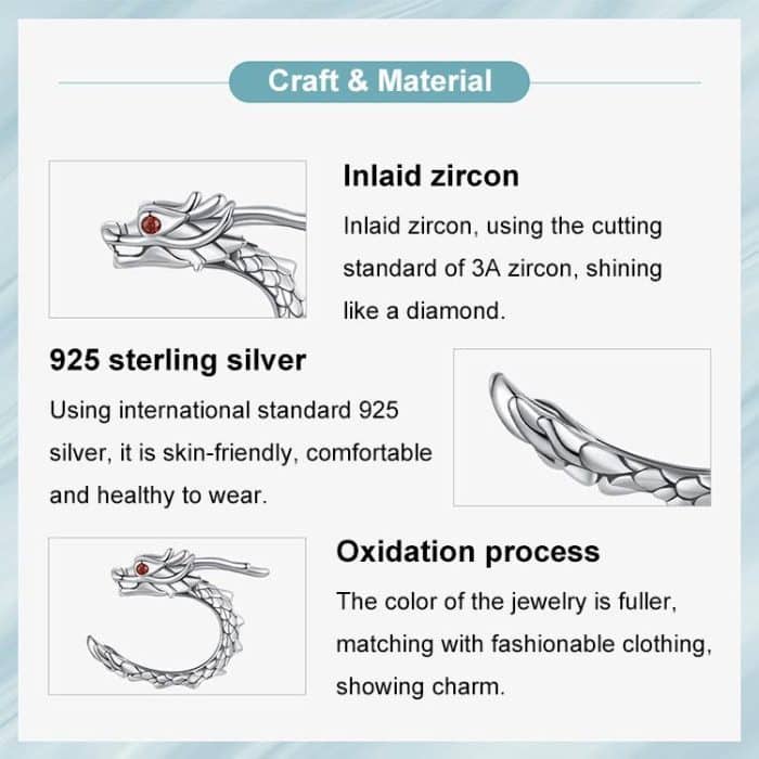 S925 Sterling Silver Zircon Dragon Shape Earrings Ear Bone Clip – Bild 5