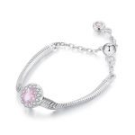 S925 Sterling Silver Soft Chain Pink Zircon Adjustable Ring