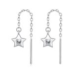 S925 Sterling Silver Platinum-Plated Earrings Shining Star Zircon Thin Ear Wire