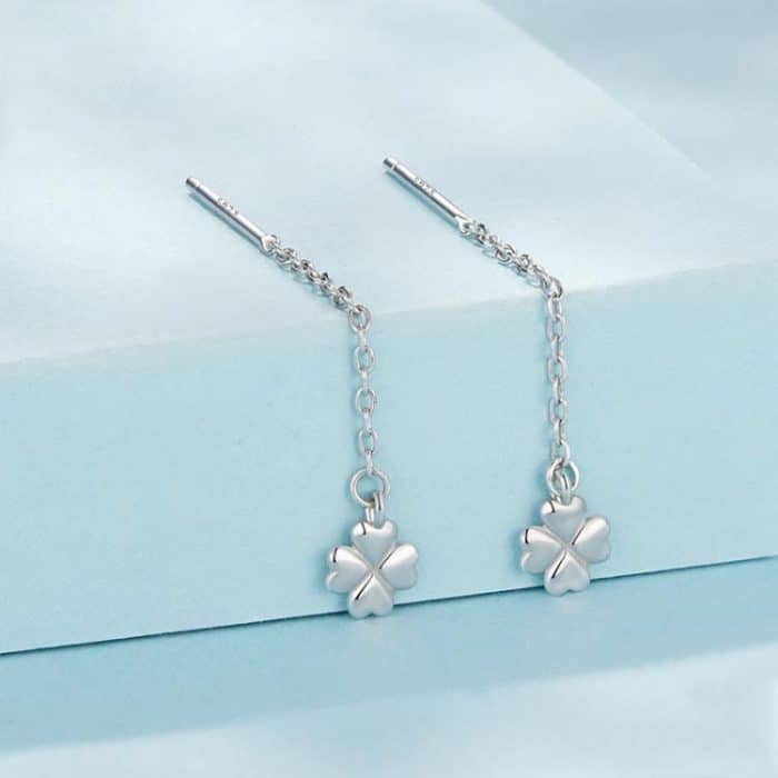 S925 Sterling Silver Lucky Four-leaf Clover Ear Wire Ear Stud Earrings – Bild 2