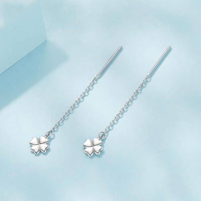 S925 Sterling Silver Lucky Four-leaf Clover Ear Wire Ear Stud Earrings – Bild 3