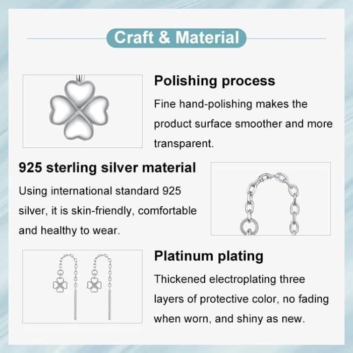 S925 Sterling Silver Lucky Four-leaf Clover Ear Wire Ear Stud Earrings – Bild 5