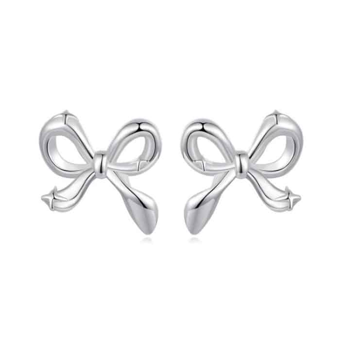 S925 Sterling Silver Platinum-Plated Bow Earrings – Bild 1