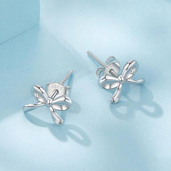 S925 Sterling Silver Platinum-Plated Bow Earrings – Bild 2