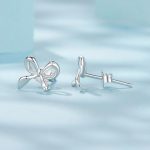 S925 Sterling Silver Platinum-Plated Bow Earrings – Bild 3