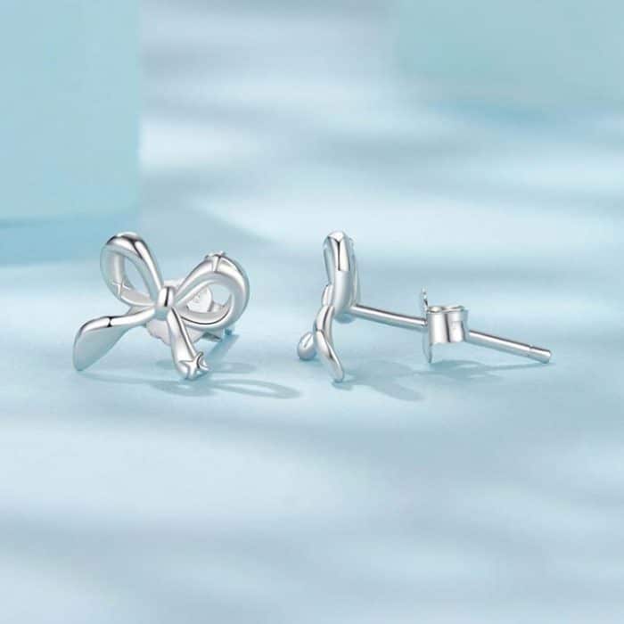 S925 Sterling Silver Platinum-Plated Bow Earrings – Bild 3