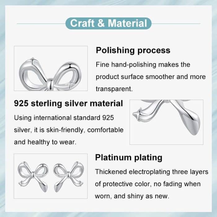 S925 Sterling Silver Platinum-Plated Bow Earrings – Bild 5
