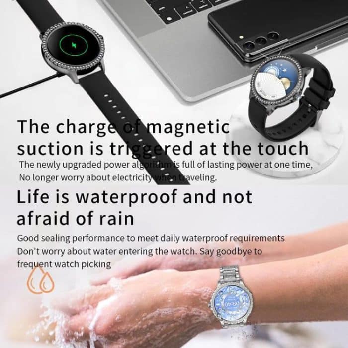 Bluetooth Calling AI Voice Assistant Life Waterproof Sports Smartwatch, Black Silicone Strap, Gold Pink Silicone Strap, Silver Gray Silicone Strap, Gold Rough Steel Strap+Pink Silicone Strap, Silver Rough Steel Strap+Gray Silicone Strap... – Bild 8