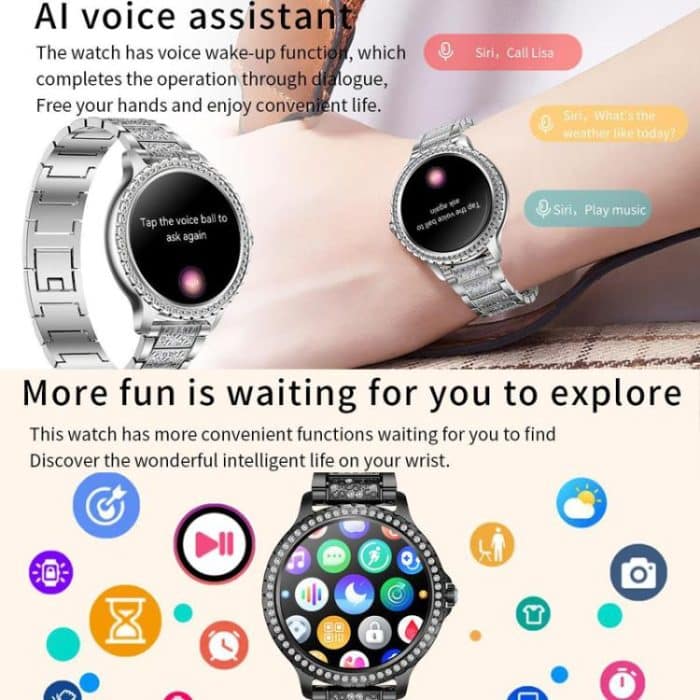 Bluetooth Calling AI Voice Assistant Life Waterproof Sports Smartwatch, Black Silicone Strap, Gold Pink Silicone Strap, Silver Gray Silicone Strap, Gold Rough Steel Strap+Pink Silicone Strap, Silver Rough Steel Strap+Gray Silicone Strap... – Bild 9