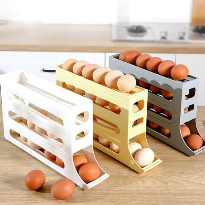 2pcs Kitchen Eggs Organizer 4-layer Slide Refrigerator Eggs Rack Automatic Rolling Tray Drop-proof Carton – Bild 2
